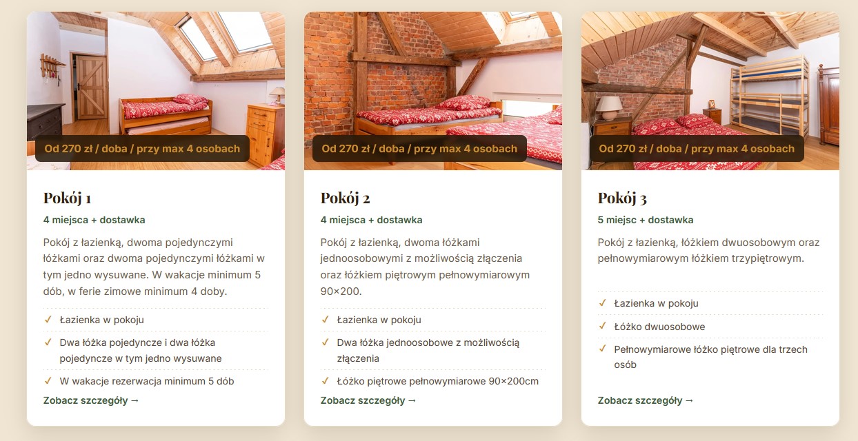 Widok pokoi w systemie rezerwacji noclegów