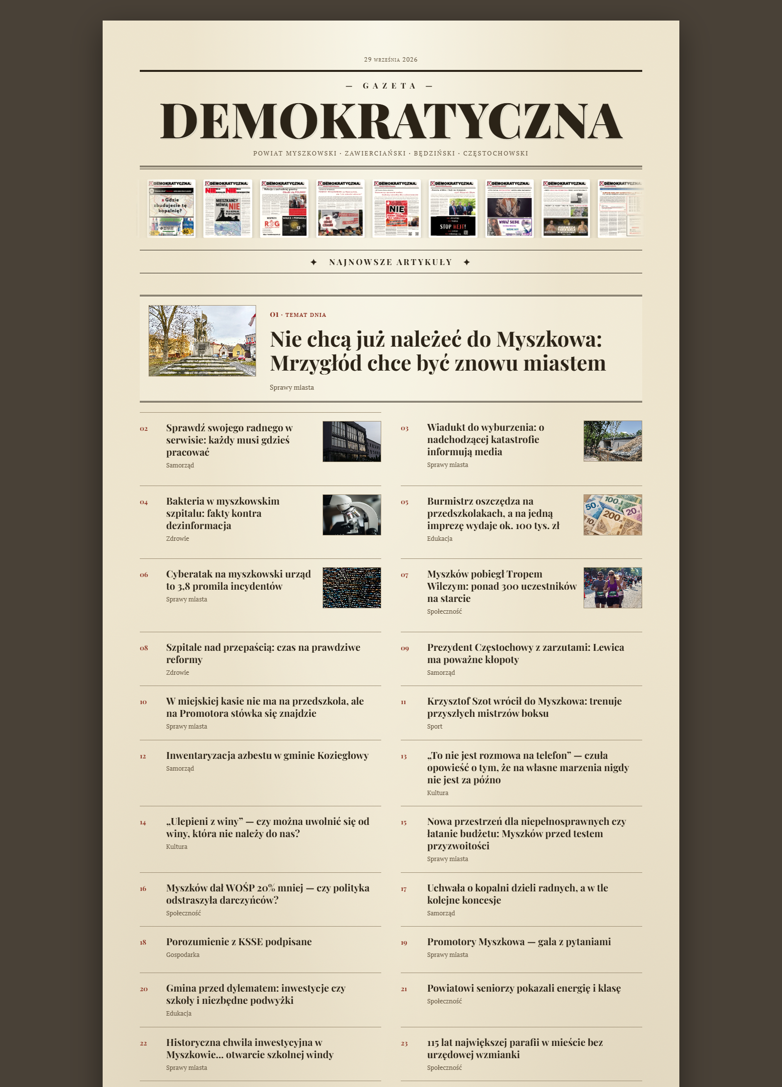 Zrzut ekranu serwisu informacyjnego